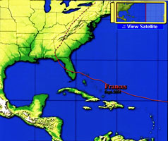Траектория движения урагана Франсис, сентябрь 2004 года