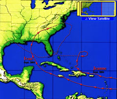 Траектории движения ураганов Иван и Жанна, сентябрь 2004 года