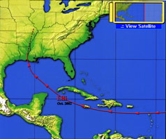 Траектория перемещения урагана Лили, сентябрь-октябрь 2002 года